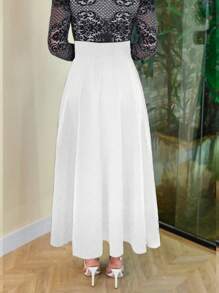 女士高腰及膝办公室裙子，春夏，婚礼宾客裙子女士毕业裙 - 白色 - 查看 2