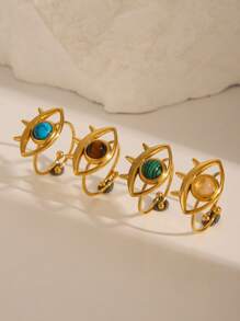 1pc Fashionable Exaggerate Luxurious Golden Devil's Eye With Blue-Green Turquoise Adjustable Ring, Stainless Steel 18k Design, Suitable For Women To Wear For Daily, Festival, Party, Gathering, Date Or Gift