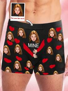 Conjunto de 1 pieza de calzoncillos de hombre con estampado de rostro personalizado, pantalones cortos sin banda elástica en la cintura, calzoncillos con rostros personalizados, regalos para novio o esposo, hombres personalizados, invierno, regalos personalizados, aniversarios, fiestas, regalo ideal para novios