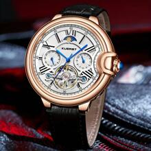 [Custom] KUERST Brand Latest Hot Selling Sun & Moon Star Men's Leather Belt Automatic Mechanical Flywheel Day-Date Watch, Fashionable Business Casual Wristwatch Suitable For Holidays And Various Occasions