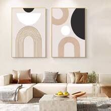 YIKES 1/3pcs Unframed Canvas Poster, Modern Art, Geometric Brown Black And White Block Lines Hanging Painting, Ideal Gift For Bedroom Living Room Corridor, Wall Art, Wall Decor, Winter Decor, Room Decoration Gifts Birthday Graduation - Multicolor - View 5