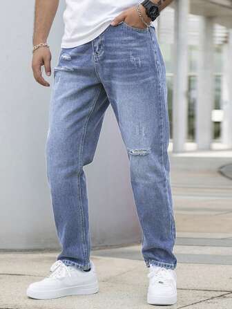 Men's Casual Distressed Tapered Fit Jeans