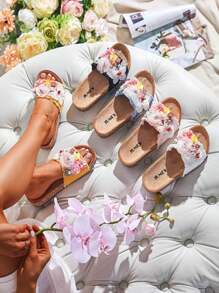 Women's Slippers With Fabric Flowers InOsosi- Footwear - Black - View 6