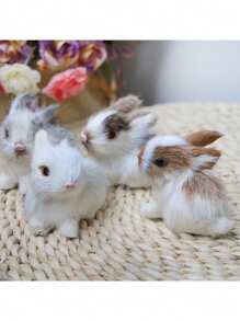 1 件迷你逼真可爱白色毛绒兔子，复活节兔子摆件，仿真兔子模型，生日礼物家居饰品摄影道具森林婚礼摆件 - 彩色 - 查看 9