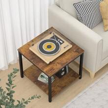 Side Table 20 Inch Square, 2-Tier Coffee Tea End Table Nightstands For Sofa Couch Bed, Metal Wood Accent Modern Simple Industrial Style Side Table For Living Room Bedroom, Black - 棕色 - 查看 2