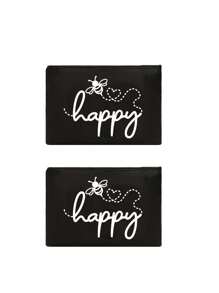 Make-uptas met opdruk van de letters "Happy" en een klein bijenpatroon - lichtgewicht en geurloze reistas van polyester, geschikt voor natuurliefhebbers en vrouwen, leuke multifunctionele canvas tas in cartoonstijl, perfect cadeau voor tieners, verjaardags- en reisaccessoires, vakantiecadeaus, boho-sfeer, voor strandvakanties, badkamercollectie, slaapkamercollectie, grote capaciteit