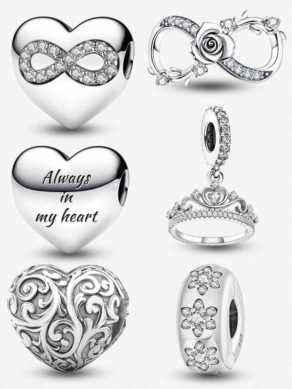 1 pezzo Charm a forma di corona d'amore e fiore in argento sterling 925 adatto per bracciali, bangle, fai da te, creazione di gioielli, abbinamento per outfit giornalieri, decorazione per ragazze