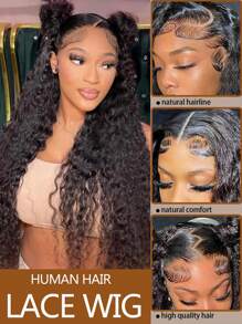 Perruque de cheveux humains à vague profonde avec front en dentelle 13x6 à transparence frontale en dentelle pour femmes. Perruque de cheveux humains à densité de 180 % aux boucles profondes. Pré-cueilli avec des cheveux de bébé.
