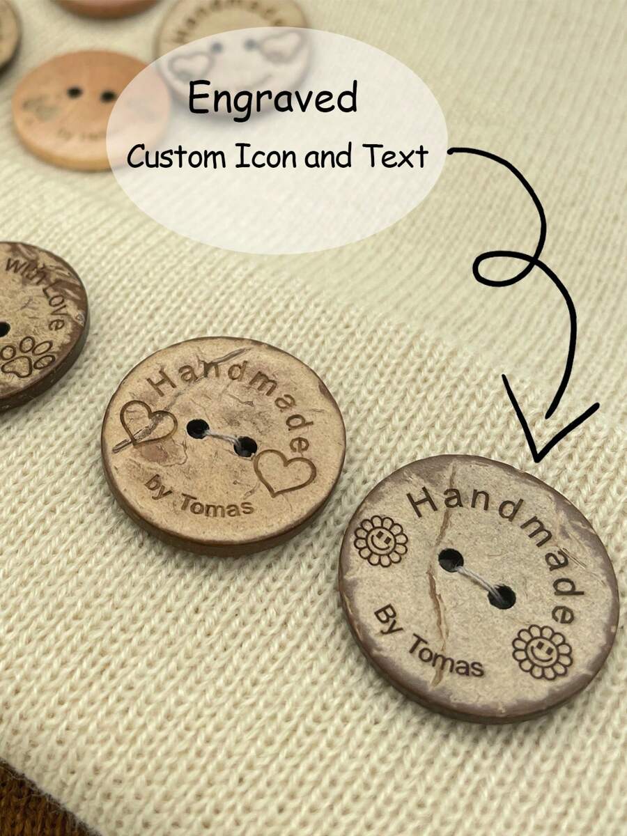 Botones de concha de coco natural personalizados, botones de costura, etiquetas personalizadas para manualidades, regalo hecho a mano con amor para manualidades, costura, camisas, reemplazo de ropa, proyectos de ganchillo, decoración de artesanía