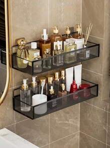 2pcs/1pc Wall Mounted Makeup Organizer, Makeup Storage Rack, Shower Caddy, Bathroom Storage Shelf, Kitchen Rack, Wall Mounted Bathroom Organizer, Iron Storage Basket, Suitable For Cosmetics And Bath Products, Shower Rack For Shampoo, Toner And Makeup, Bathroom Accessories, Dorm Supplies, RV Accessories - Multicolor - View 2