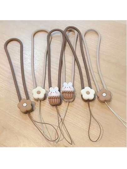 可爱篮子兔子优雅花卉硅胶手机挂绳腕带耳机套钥匙扣钥匙圈，新款女学生款，便携式防丢U盘CCD吊坠，多功能手机绳礼物，适合母亲、家人、朋友、生日、节日手机挂饰、手机链