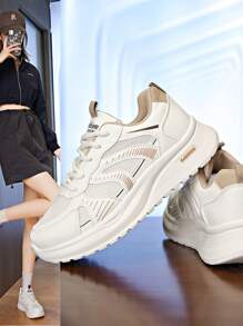 1 para damskich tenisówek z siateczki, wersja koreańska, stylowe grube trampki, wiosna 2025 nowe oddychające buty sportowe na platformie dla studentów