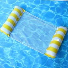 1 pieza Hamaca inflable a rayas, relajación, cama flotante con respaldo de malla, plegable, artículos esenciales de playa, juegos de natación, accesorios de playa, flotador de piscina