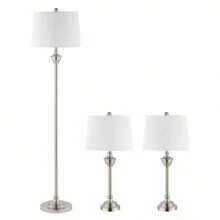 Peltier Classic Floor And Table Lamps Set Nickle Set Of 3