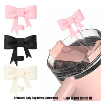 SUGAW 3 件可重复使用硅胶吸管盖，带蝴蝶结设计，时尚防尘配件，适用于 10 毫米/0.4 英寸吸管，与杯子兼容