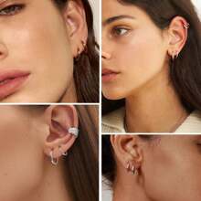 5 Pairs Small Silver Hoop Earrings Hypoallergenic Sterling Silver Hoop Earring For Women Cartilage Sleepers Huggie Earrings Sets 8/10/12/14/16mm