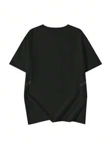 New Summer Women Black Casual Crew Neck Short Sleeve T-Shirt With Personalized Japanese Pattern Print