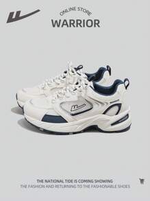 1 pereche de sport, plasă, respirabil, cu șireturi în față, cu talpă groasă, culoare contrastantă, versatilă, joasă, pantofi casual sport în aer liber