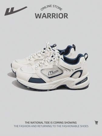 WARRIOR زوج من أحذية الرياضة النسائية المتنفسة ذات الشبكة والكعب السميك ذات ألوان مختلفة وأربطة أمامية، أحذية رياضية خارجية كاجوال متعددة الاستخدامات