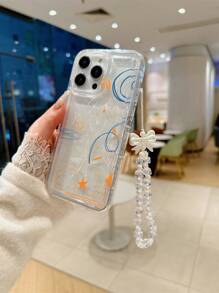 1pc Heart & Star Pattern Phone Case With Butterfly Lanyard, Shockproof Decorative Phone Protective Cover Accessory Compatible With Iphone 11 12 13 14 15 Pro Max - Multicolor - View 4