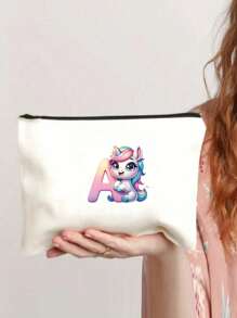 1 件可爱卡通独角兽 26 个独角兽字母印花，送给女孩的礼物，可爱复古卡通图案印花袋收纳袋