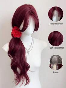 Chic Long Body Wave Synthetic U Part Lace Wig For Women - Adjustable Rose Net Cap, Perfect For Cosplay & Parties, 26 Inches, Available In Green & Pink Party(Excluding Accessories) - Burgundy - View 4