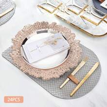 CNCEST 24 Pack Charger Plates, Bulk Plastic Plate Chargers With Floral Reef Design Round Ruffled Rim Dinner Charger Plates - For Dinner Plates,Wedding,Party Elegant Decoration Place Mats (Rose Gold) - 玫瑰金 - 查看 7