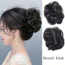 女士假发，高温丝发髻，女士造型装饰，时尚自然蓬松，夹式花朵发髻，多种颜色可选，马尾辫头饰