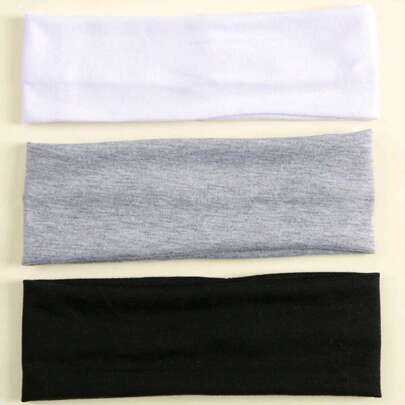 3条装女士宽版舒适弹力发带，适合瑜伽、运动、户外活动，颜色有深灰、浅灰和黑色可选，秋冬季发带，女士度假装扮必备，时尚头巾，女士围巾