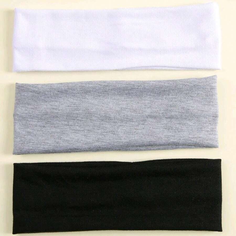 3条装女士宽版舒适弹力发带，适合瑜伽、运动、户外活动，颜色有深灰、浅灰和黑色可选，秋冬季发带，女士度假装扮必备，时尚头巾，女士围巾 - 彩色 - 查看 1