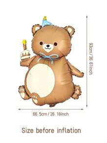 1/2pcs Matte Teddy Bear Foil Balloon With Hat, Bear Holding Birthday Cake Candle Balloon Decoration Jungle, Farm Animal Birthday Party, Holiday Party, Gift, Cute Bear Holding Cake Design, Foil Birthday Party Decor, Holiday Party Room Background - Multicolor - View 10