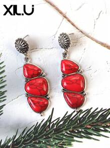 1 set de collar con colgante y aretes de estilo retro y país del oeste antiguo con diseño exagerado de color turquesa al estilo del Día de San Valentín para mujeres