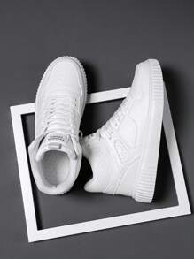 Giày thể thao đế bằng cổ cao dành cho nam, Giày trượt ván ngoài trời buộc dây trơn, Giày thường ngày mới 2024 dành cho nam, Thích hợp cho các hoạt động ngoài trời, Hẹn hò, Mọi mùa - trắng - Xem 5