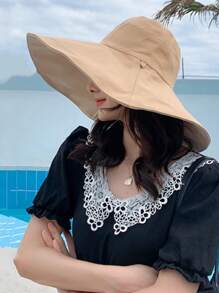 1pc Women's Large Brim Sun Hat, Reversible Bucket Hat, UV Protection, Wide Brim Foldable, Suitable For Beach, Fishing And Outdoor Activities - Multicolor - View 1