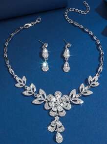Luxury Rhinestone Fringe Bridal Necklace Earrings Set, Sexy Alloy Jewelry With Sparkling Rhinestones For Parties And Holidays, Thanksgiving Elegant Accessories For Women - Two-Piece Set