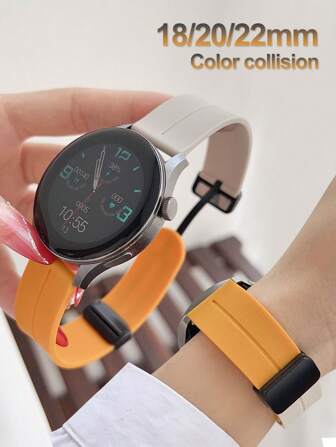 شريط ساعة من السيليكون بألوان متعددة بمقاسات 18 مم ، 20 مم ، 22 مم متوافق مع سلسلة ساعات سامسونج جالاكسي ووتش 7 و 6 كلاسيك و 5 برو ، وأيضا مع ساعات هوامي أماز فيت جي تي إس 4 ، ميني 3، 2 إي ، بيب وغارمين و هواوي