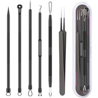 6Pcs Pimple Popper Tool Kit, Blackhead Remover Acne Needle Tools Set Removing Care Comedone Whitehead Popping Zit