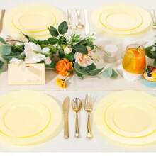 200PCS Yellow Plastic Plates Disposable Plates For Party - Heavy Duty Plastic Plates - 100 10" Dinner Plates And 100 7" Salad Plates For Weddings, Easter Parties And Events  Easter Day - 黃色 - 查看 7