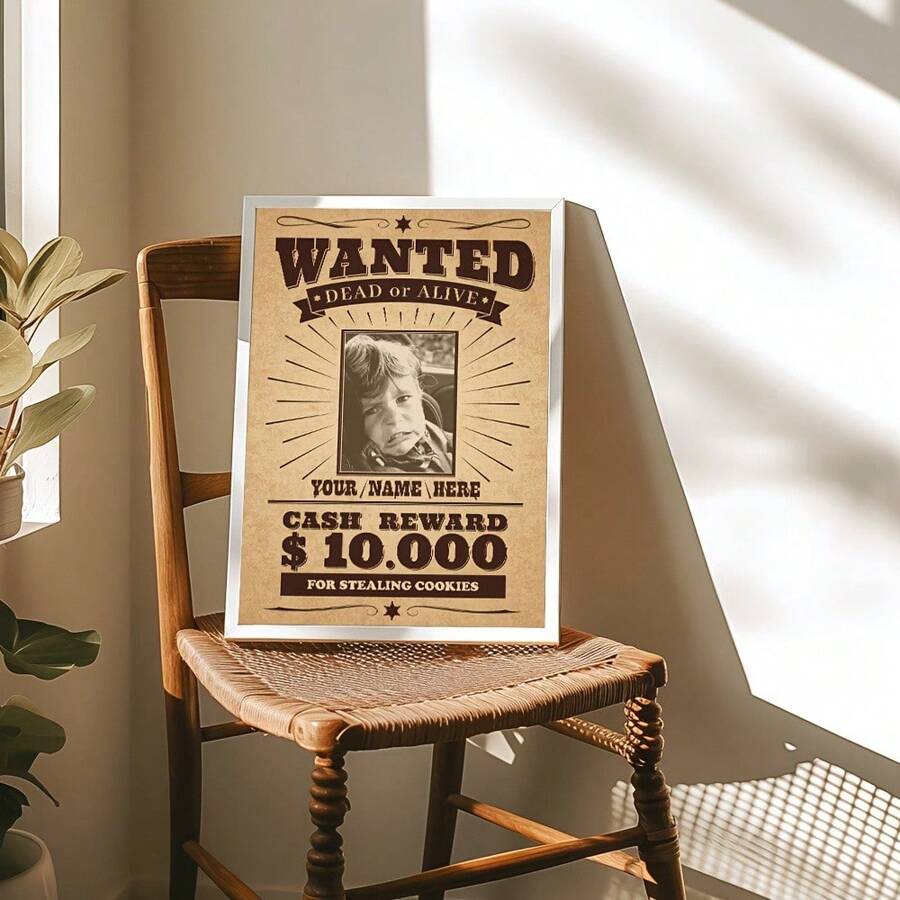 1 Stück anpassbares vintage Steckbrief Poster, personalisierte Kriminal Kopfgeld Leinwand Kunstdruck, rahmenloses Hochformat, Wanddekoration für Schlafzimmer/Esszimmer, klassischer Kunstdekorationsstil, Frühling/Herbst Saison, Poster Wandkunst, Bar & Café Dekoration, Neuheiten Geschenke Geburtstag Abschluss, Wohnharmonie