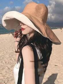 1pc Women's Large Brim Sun Hat, Reversible Bucket Hat, UV Protection, Wide Brim Foldable, Suitable For Beach, Fishing And Outdoor Activities - Multicolor - View 10