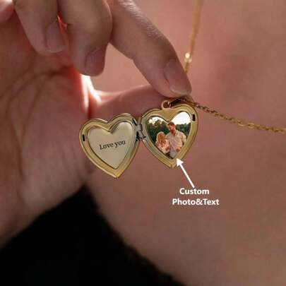 Collar con dije de corazón con foto y texto grabado personalizado, colgante de corazón con foto personalizada, regalo personalizado para el Día de San Valentín, cumpleaños, mamá, joyería con tu foto, romance delicado, colorido, lindo, adorable, divertido, Kawaii, Y2K, elegante, unisex, casual, personalizado, único, regalo ideal para él, regalo ideal para ella, ella, novio, novia, familia, amigos, boda y evento personalizado