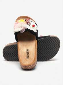 Women's Slippers With Fabric Flowers InOsosi- Footwear - Black - View 5
