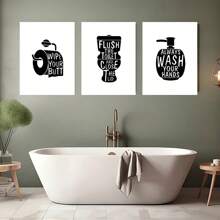 3 lienzos pintados y carteles para el baño, listos para colgar, arte con lemas recordatorios para el baño y el inodoro, decoración del hogar, arte de pared, decoración de habitación, arte de pared del hogar, impresiones de alta definición, regalo ideal - Material de lienzo (enmarcado)