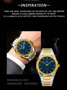 1 Stück elegante Herren Geschäftsuhren im Retro-Goldton aus rostfreiem Stahl, 30M wasserdicht, leuchtend, Quartz, Mode-Stil Herrenuhren als Geschenke für Väter