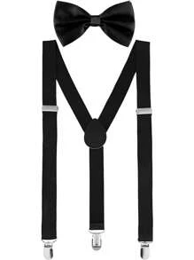 Men's Suspender & Bow Tie Set, Elastic Brace With Bow Tie Set, Suitable For Daily Wear, Weddings, Banquets, Parties, Suitable For Teens, Summer Casual Outdoor Athletic Or Vacation Travel Or Graduation Gifts Or Birthday Dress Accessories Or Daily Wear