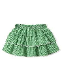 Womens Tiered Ruffled Mini Skirts Plaid Print Elasitc Waist Lace Trim Summer Casual Short Skirts - 綠色 - 查看 3