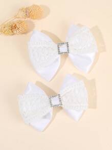 2 piezas Clips para el cabello con decoración de diamantes y lazo para niñas, clips de lazo de cinta de gróngrain y encaje para mujer, elegantes pinzas tipo cocodrilo para accesorios diarios para el cabello