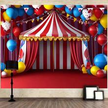 1 pieza Carpa de carnaval, con estrellas brillantes, globos vívidos y temática de payaso. Ideal para decoración del hogar, celebraciones de cumpleaños y aniversarios. Este fondo de fotografía versátil se puede reutilizar tanto en exteriores como en interiores.