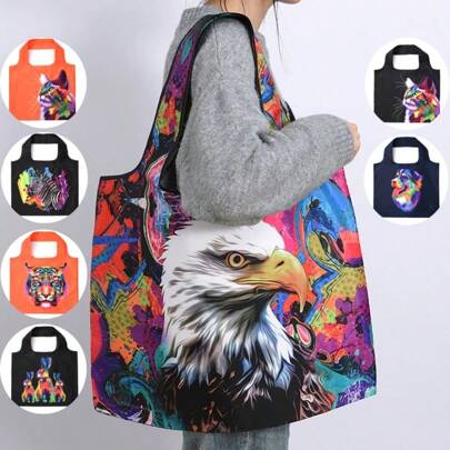 1Pc Shopping Bag Printing Animal High-Capacity Portable Fold Shopping Bag Travel Storage Bag For Household Shopping Buy Groceries Travel Portable Convenient Storage