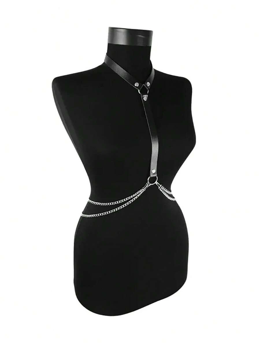 1 pieza Cinturón de suspensor de piel sintética simple con cadena de borlas multicapa para el pecho - Cinturón ajustable para mujer adecuado para uso diario, tiempo libre y ocasiones especiales